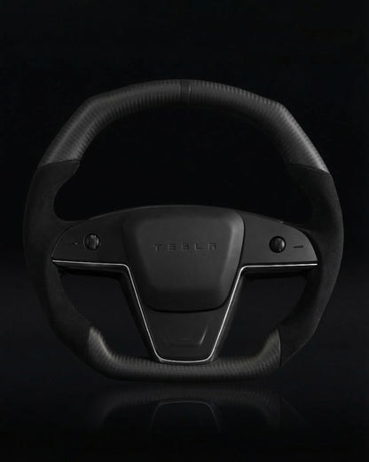 TESLA MODEL S / X / PLAID ALCANTARA FLAT BOTTOM VANTABLACK DRY MATTE CARBON STEERING WHEEL