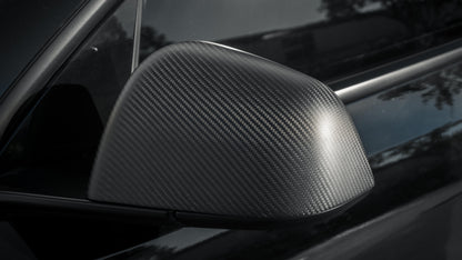 TESLA MODEL Y REAL CARBON FIBER SIDE REAR VIEW MIRROR CAP COVERS IN MATTE & GLOSS