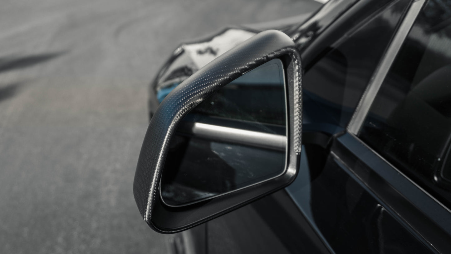 TESLA MODEL Y REAL CARBON FIBER SIDE REAR VIEW MIRROR CAP COVERS IN MATTE & GLOSS