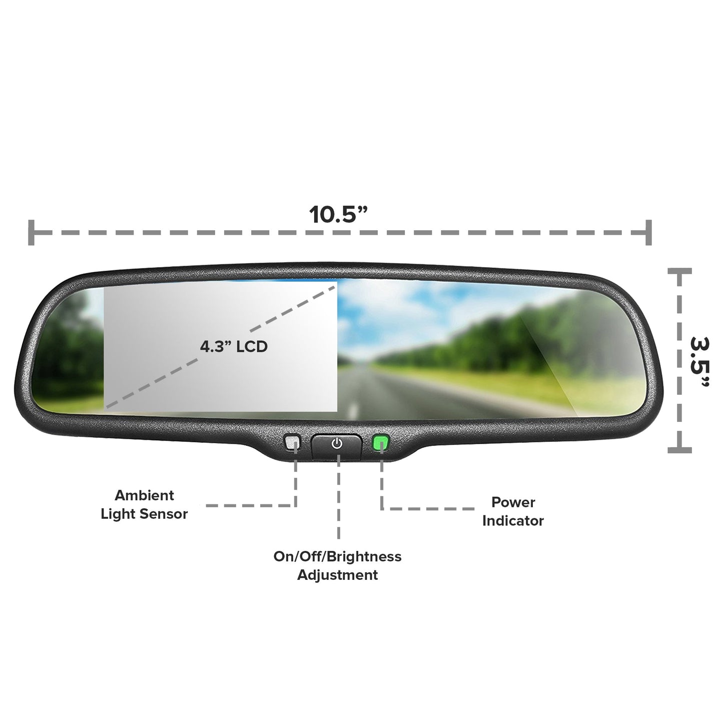 Master Tailgaters 10.5" Rear View Mirror with 4.3" LCD Screen and 170° Backup Camera | Rearview Universal Fit | Auto Adjusting Brightness LCD | Anti Glare | Full Original Mirror Replacement