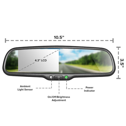 Master Tailgaters 10.5" Rear View Mirror with 4.3" LCD Screen and 170° Backup Camera | Rearview Universal Fit | Auto Adjusting Brightness LCD | Anti Glare | Full Original Mirror Replacement