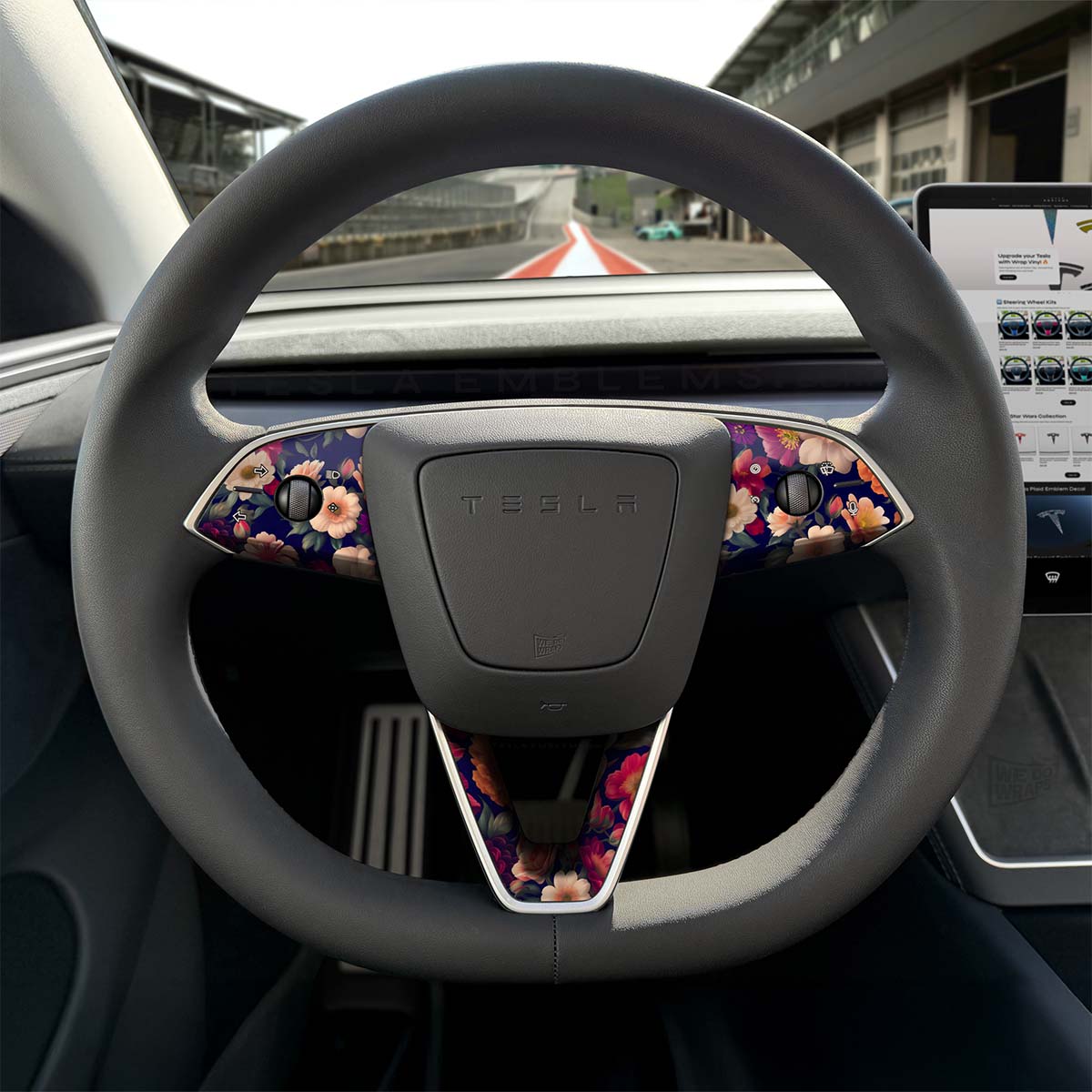 Midnight Bloom Tesla Steering Wheel Trim Decal Kit (3pcs) | Model 3