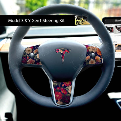 Midnight Bloom Tesla Steering Wheel Wrap | M3 2017-Jan 2024