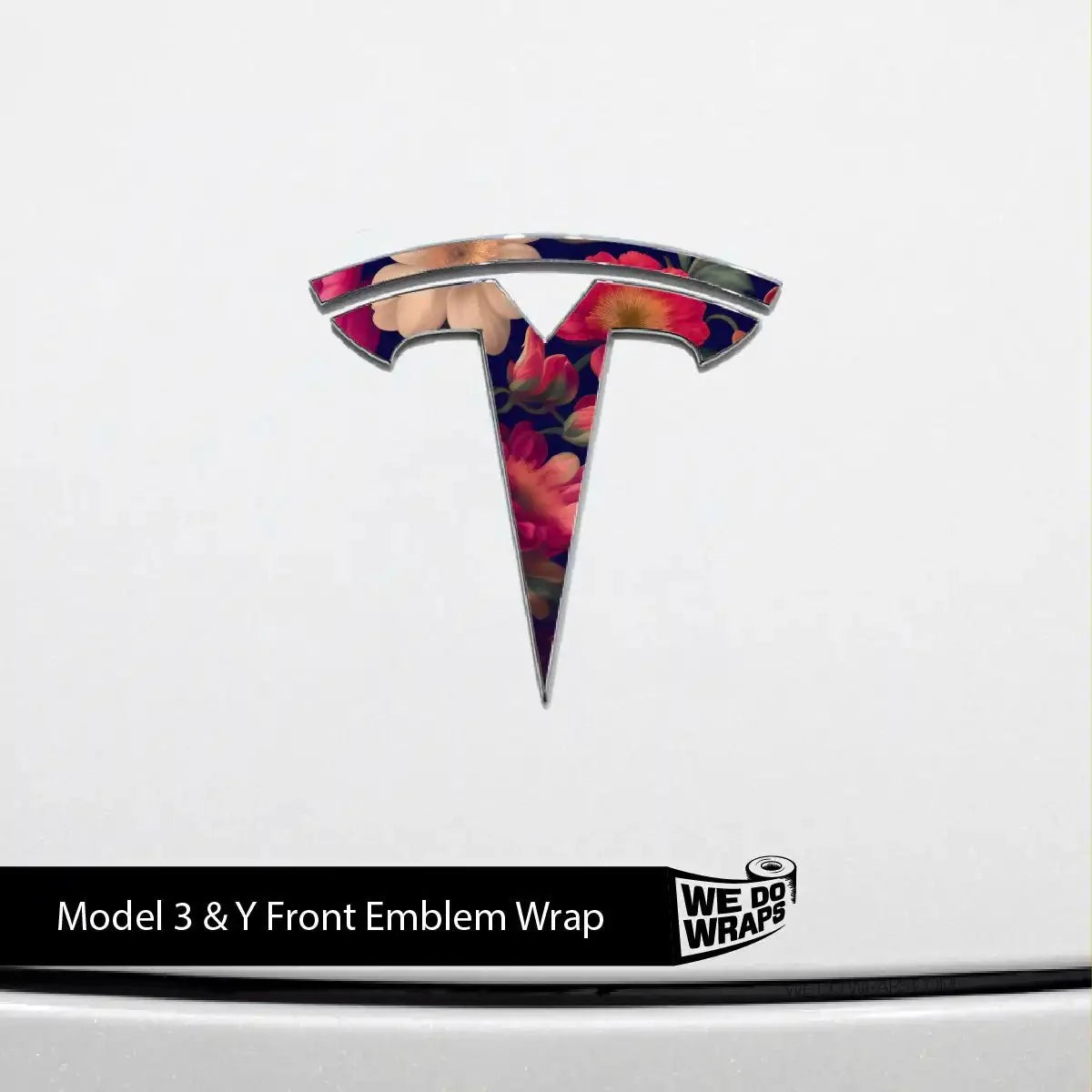 Midnight Bloom Tesla Emblem Decals (Front + Back) | Model 3