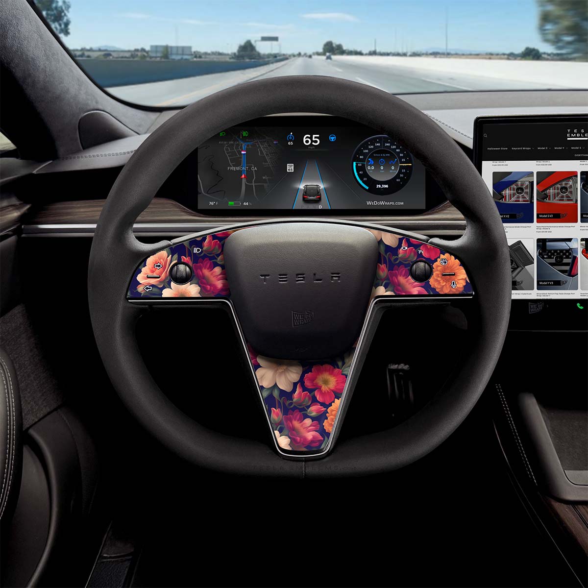 Midnight Bloom Tesla Steering Wheel Trim Decal Kit (3pcs) | Model S ’21-26