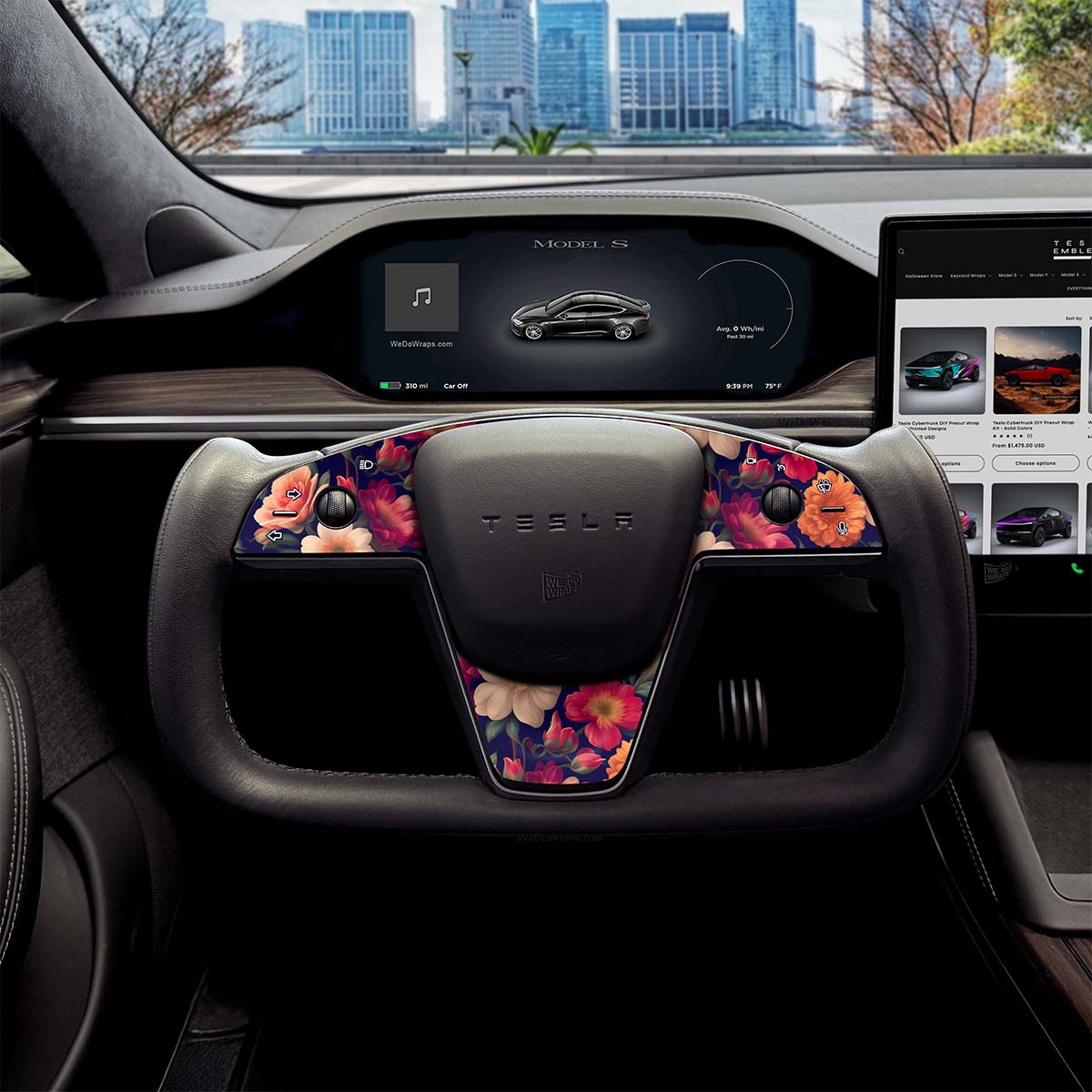 Midnight Bloom Tesla Steering Wheel Trim Decal Kit (3pcs) | Model X ’21-26