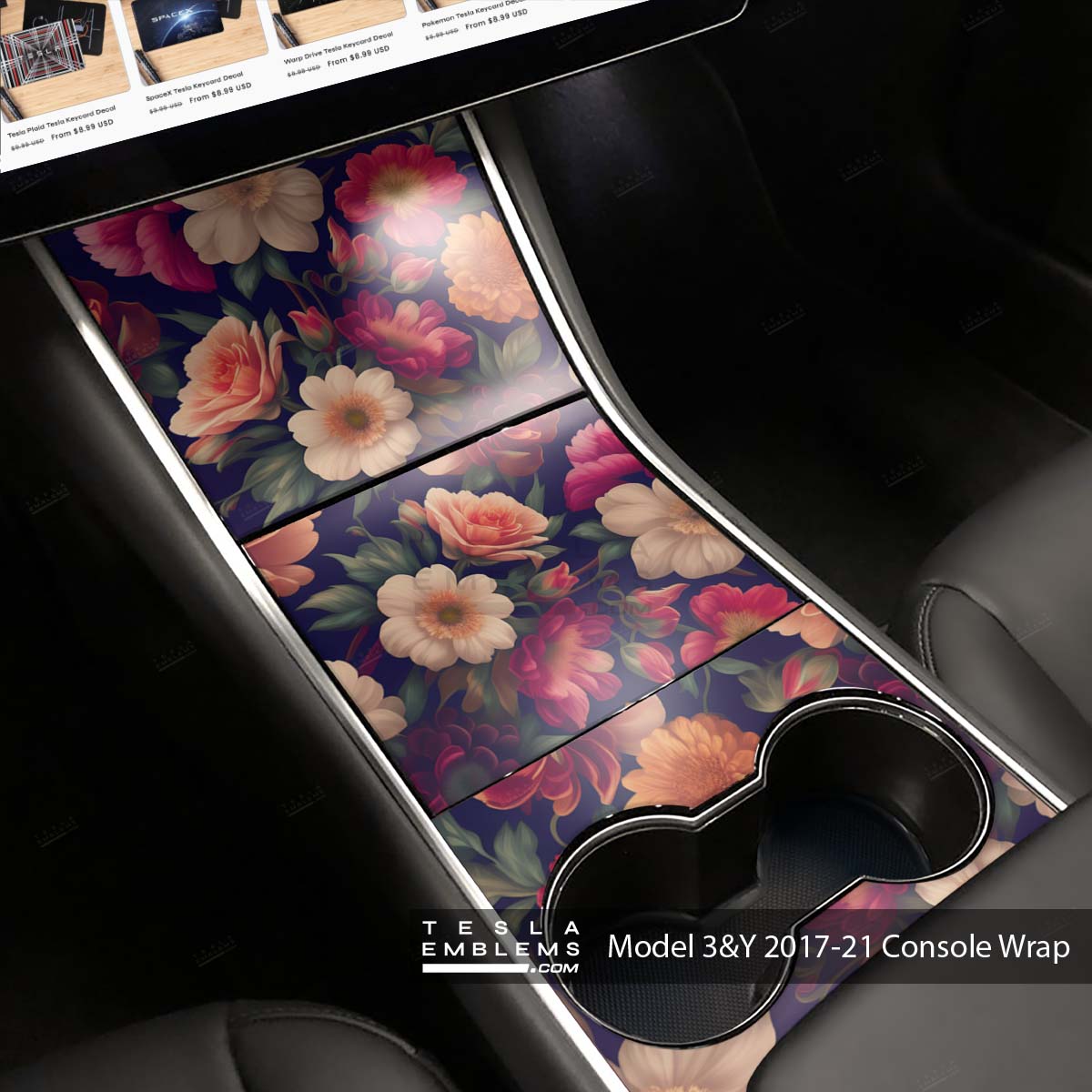 Midnight Bloom | Tesla Center Console Wrap Kit | Model 3 ’17-20