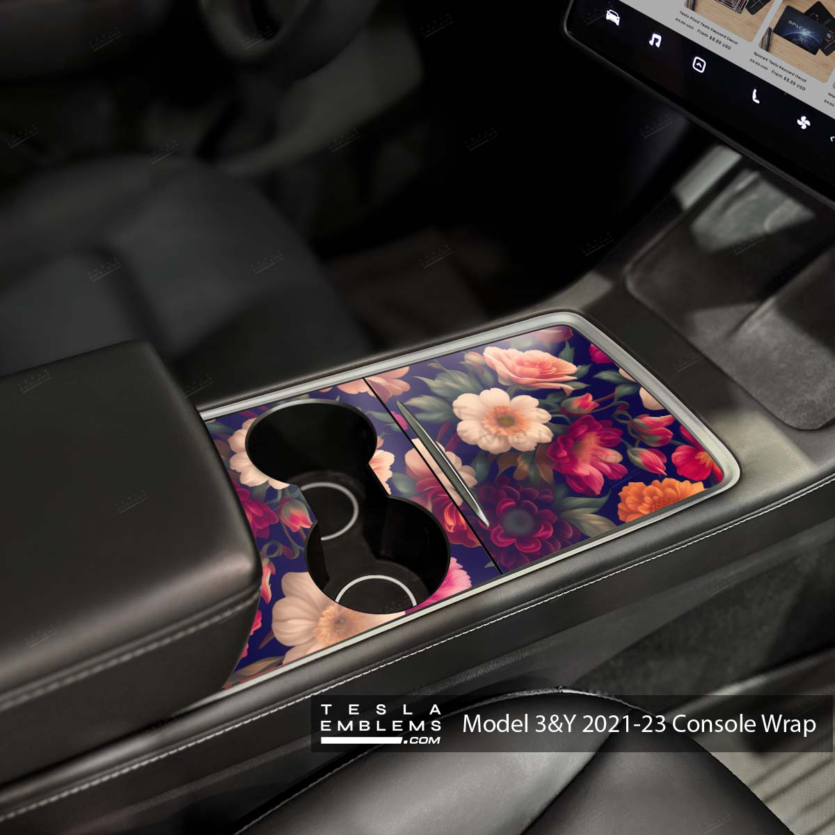 Midnight Bloom | Tesla Center Console Wrap Kit | Model 3 '21-24