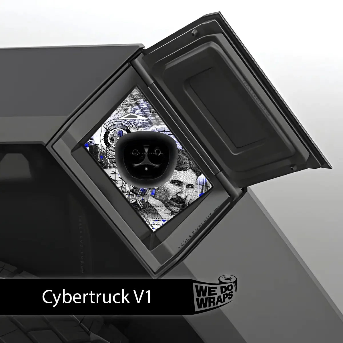 Nikola Tesla Steampunk / Trash Polka Tesla Charge Port Wrap | Cybertruck