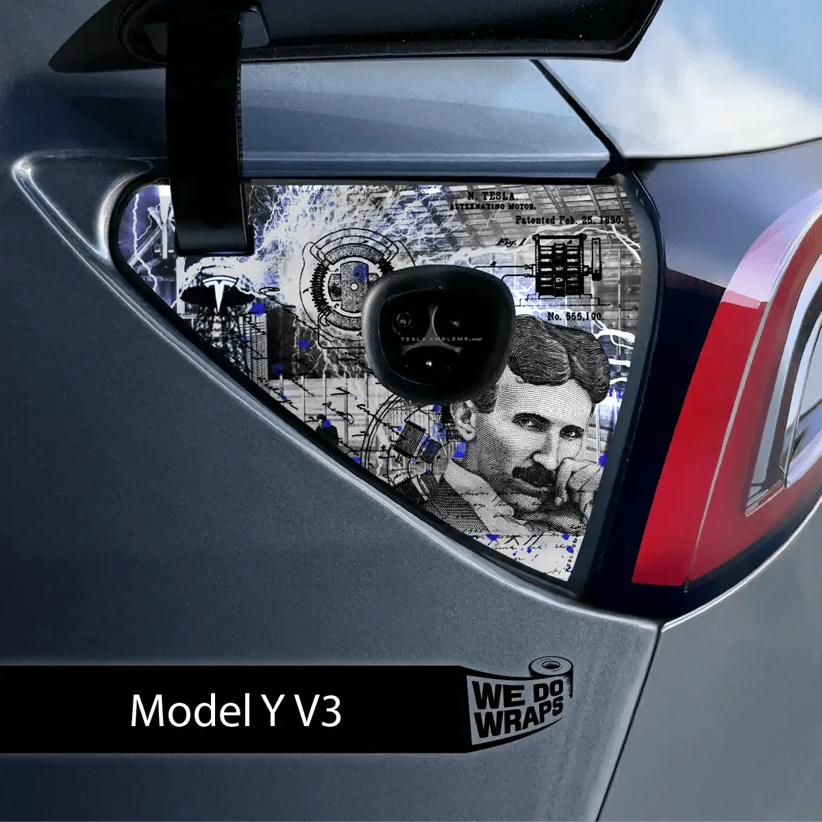 Nikola Tesla Steampunk / Trash Polka Tesla Charge Port Wrap | Model Y