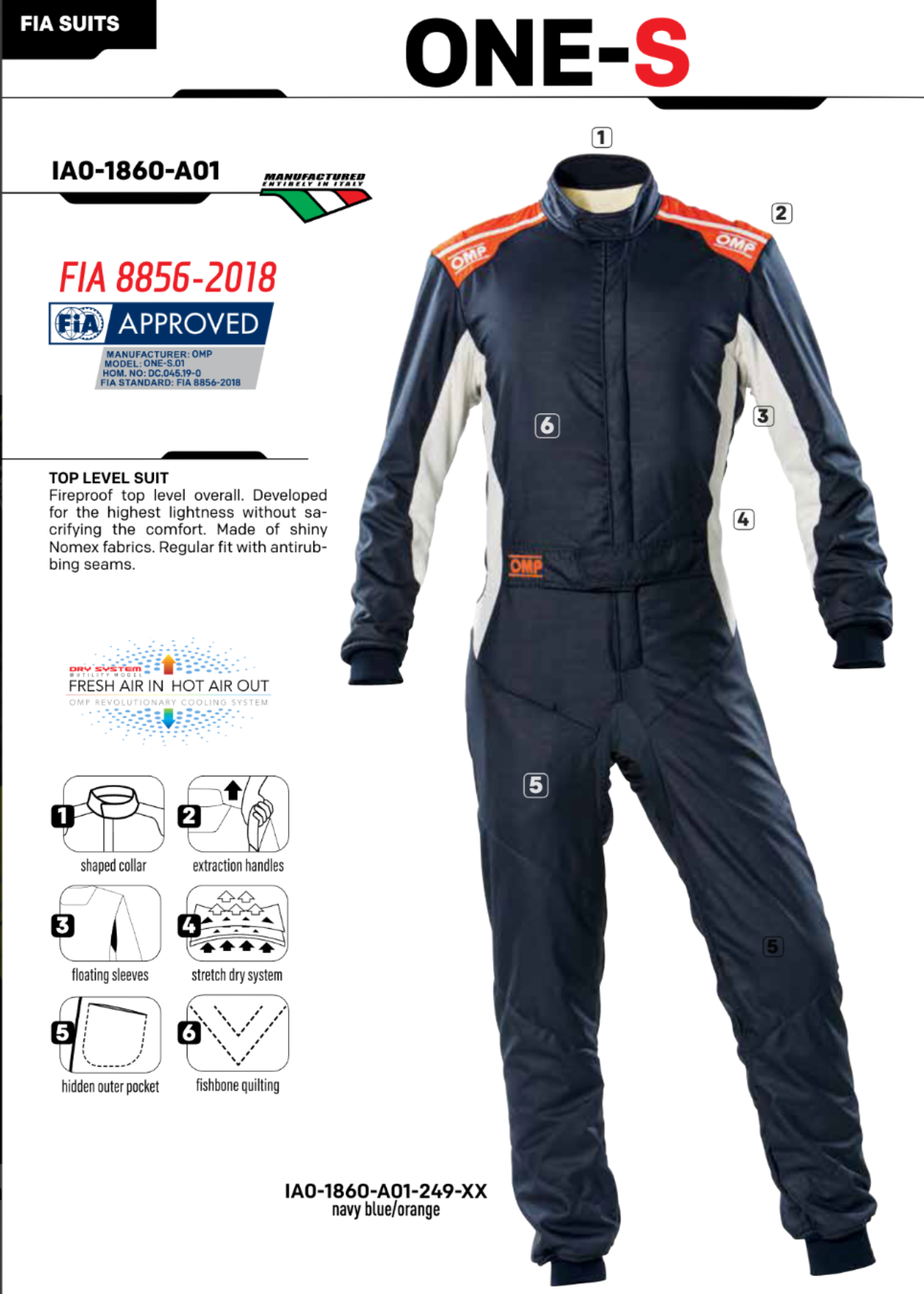OMP ONE-S Driver Racing Suit | FIA 8856-2018 Lightweight Race Suit