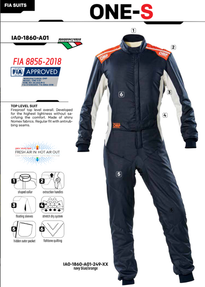 OMP ONE-S Driver Racing Suit | FIA 8856-2018 Lightweight Race Suit