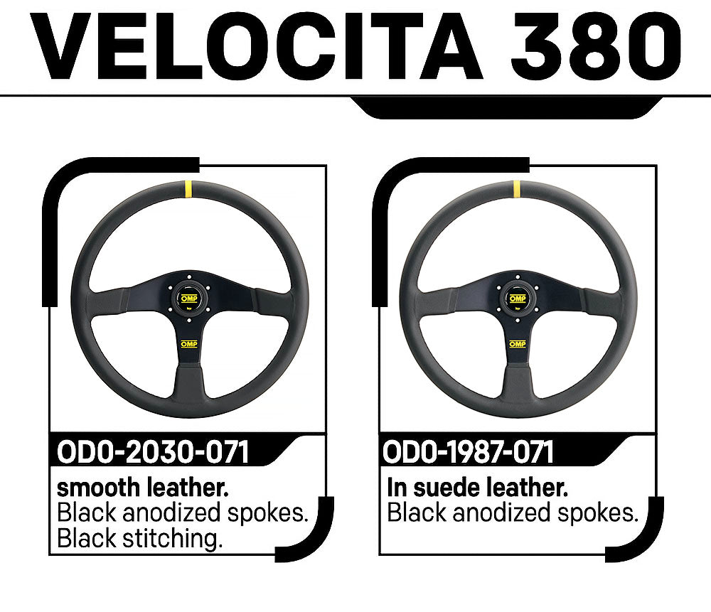 OMP Velocita 380 Steering Wheel – 380mm Flat Leather or Suede Racing Wheel