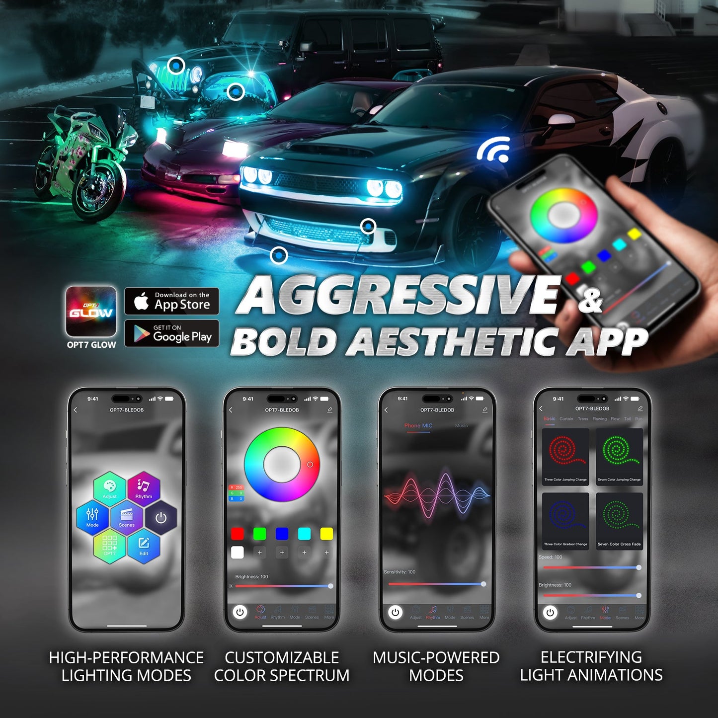 AURA PRO LED Triple Bundle for Dodge Challenger 08-23 ( Halo + Interior + Underglow ) - Bluetooth APP and Remote Controlled