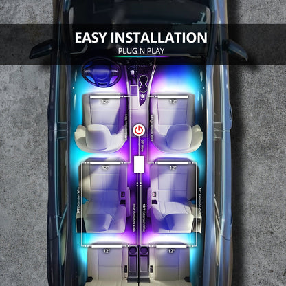 AURA DreamColor LED Interior Ambient Lighting Kit (4 x 12 Inch or 6 x 12-Inch) - Bluetooth APP and Remote Enabled Full Color Spectrum