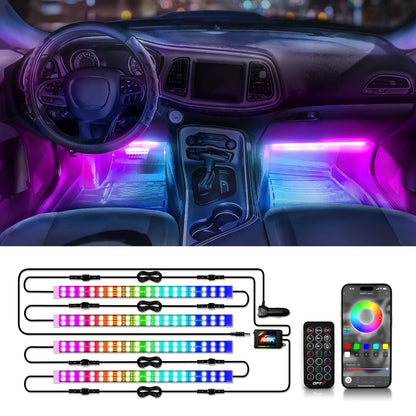 AURA DreamColor Double Row LED Interior Ambient Lighting Kit (4 x 12 Inch or 6 x 12-Inch) - Bluetooth APP and Remote Enabled Full Color Spectrum