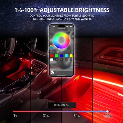 AURA DreamColor Double Row LED Interior Ambient Lighting Kit (4 x 12 Inch or 6 x 12-Inch) - Bluetooth APP and Remote Enabled Full Color Spectrum