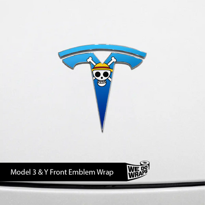Straw Hat Pirate Tesla Emblem Decals (Front + Back) | Model 3