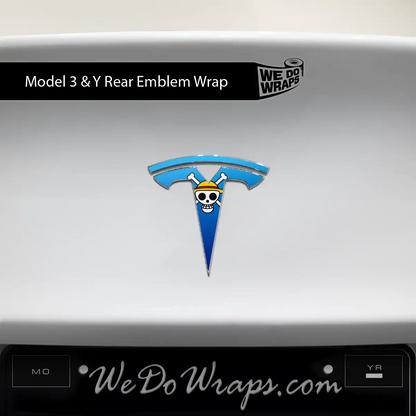 Straw Hat Pirate Tesla Emblem Decals (Front + Back) | Model 3