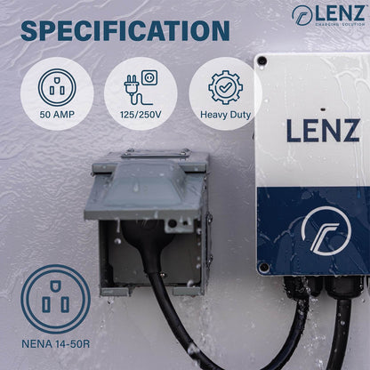 LENZ 50 Amp 125/250V NEMA 14-50 Power Outlet Box, Weatherproof Lockable Receptacle, ETL Safety Certified, for EVs RV Camper Trailer Home - NOT for Continuous Use (Collective)