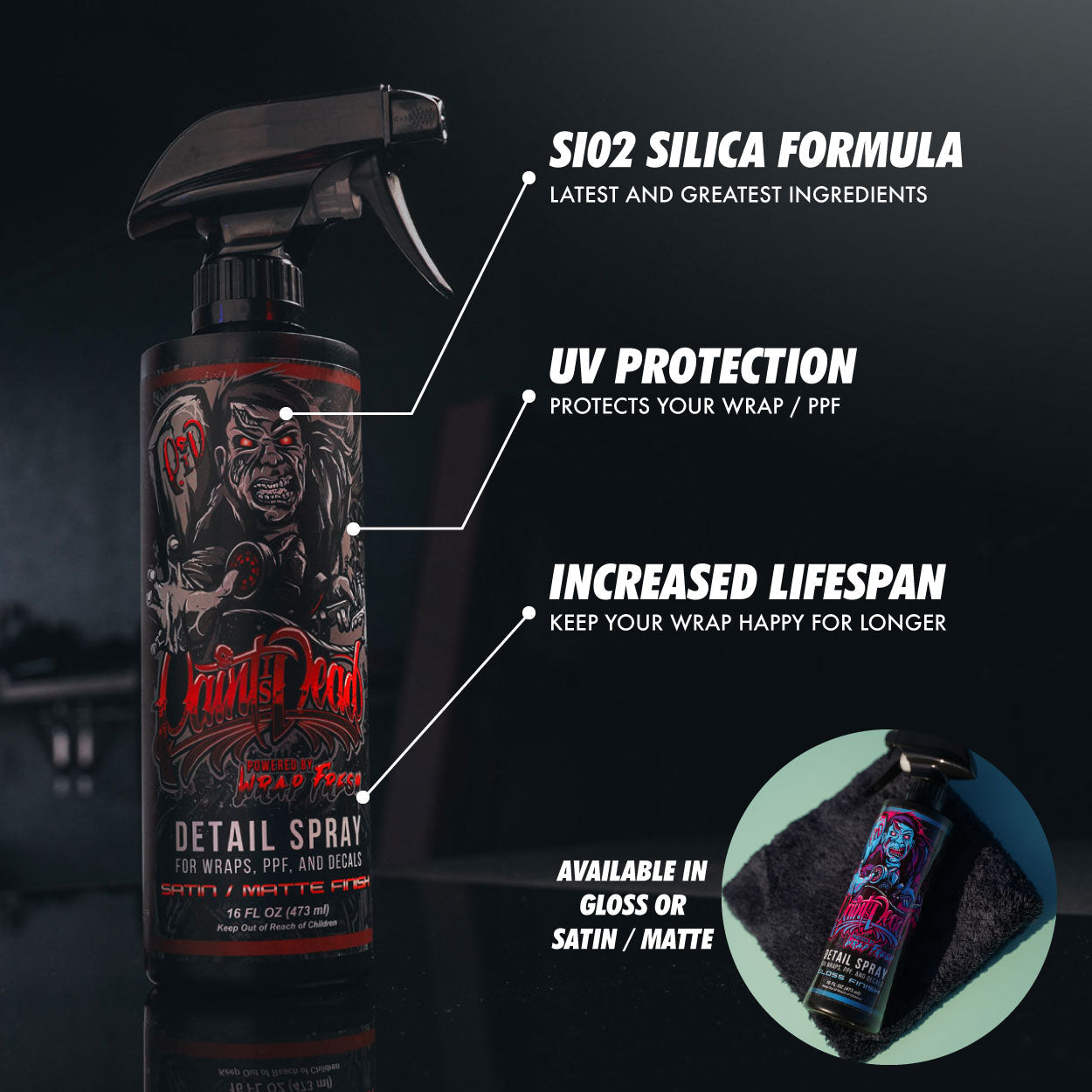 Paint Is Dead Official Detail Spray by Wrap Fresh - Satin / Matte - UV Protection and Cleaner and Maintenance Spray - Detailing