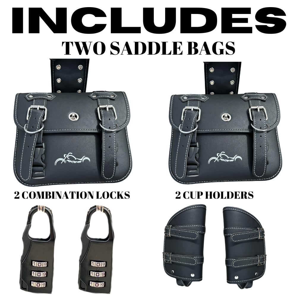 Motorcycle Saddlebags with Cupholders - Black Pair