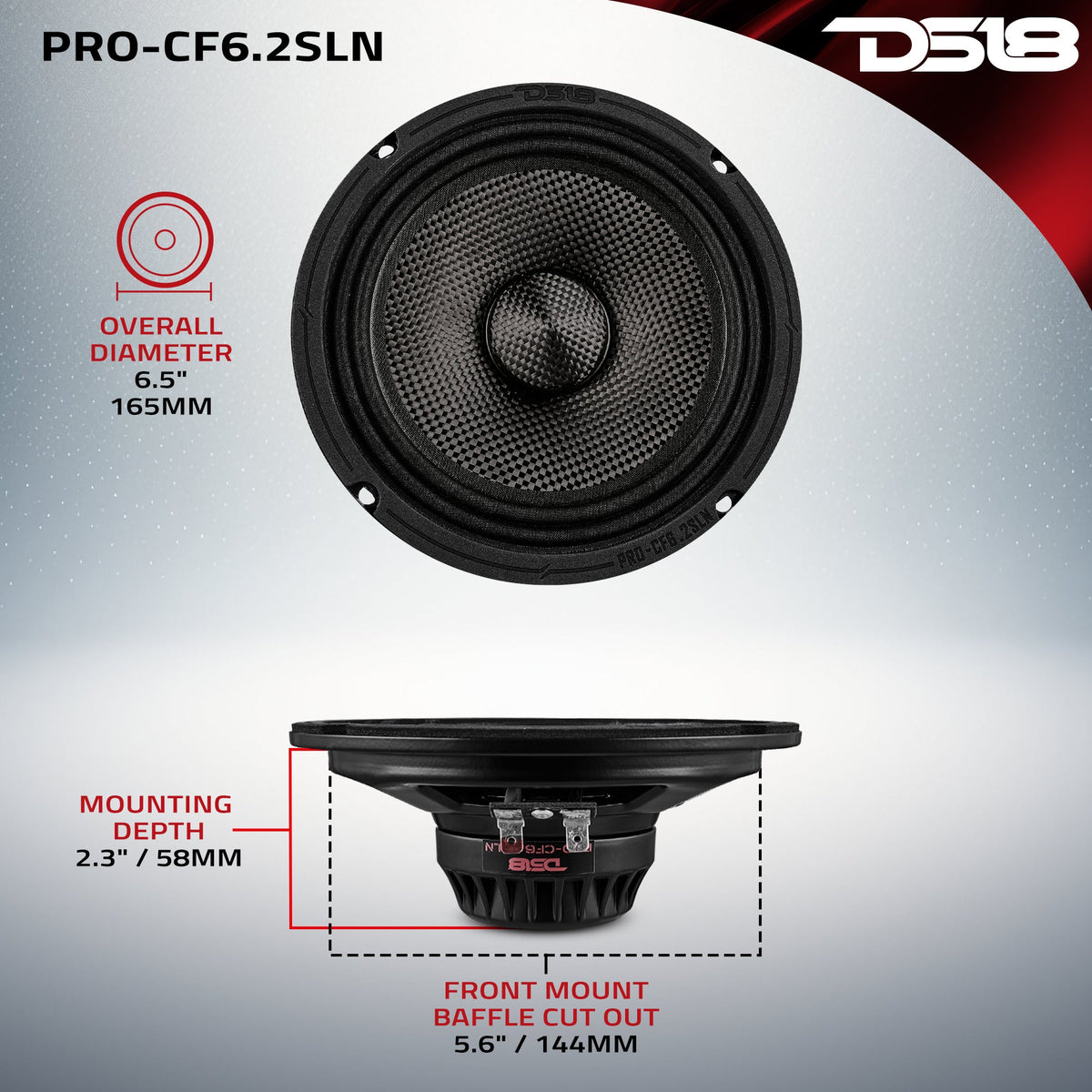6.5” Slim Motorcycle & Motorsports Loudspeaker With Neodymium Magnet and Water Resistant Carbon Fiber Cone | 2-Ohm 150W RMS