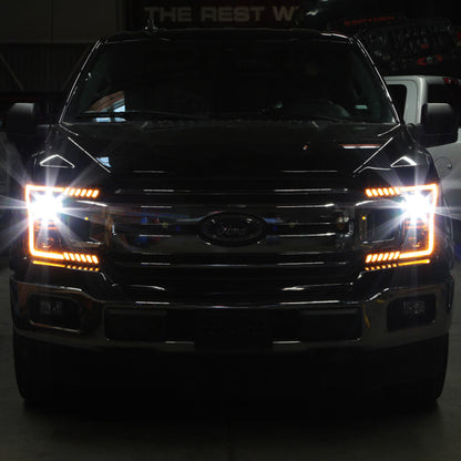 xTune Ford F150 18-20 Amber DRL Full LED Two Projector Headlights - Black PRO-CH-FF15018S-FLED-AM-BK 9949579