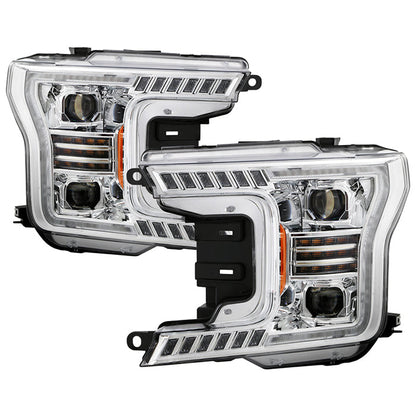 xTune Ford F150 18-20 Amber DRL Full LED Two Projector Headlights - Chrome PRO-CH-FF15018S-FLED-AM-C 9949586