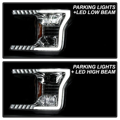 xTune Ford F150 18-20 White DRL Full LED Two Projector Headlights - Chrome PRO-CH-FF15018S-FLED-C 9949609