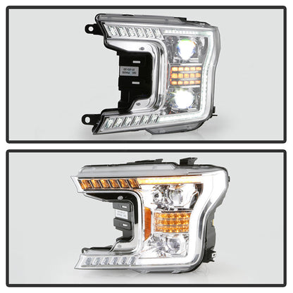 xTune Ford F150 18-20 White DRL Full LED Two Projector Headlights - Chrome PRO-CH-FF15018S-FLED-C 9949609