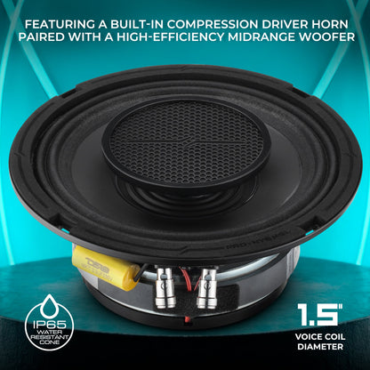 PRO 6.5" Shallow Coaxial Hybrid Mid-Range Loudspeaker with Built-in Driver | 150W RMS 8-Ohm