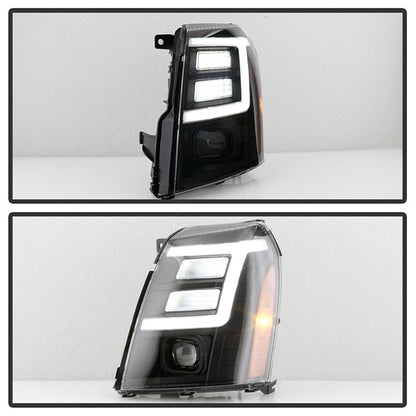 xTune 07-14 Cadillac Escalade DRL LED Light Bar Proj. Headlights - Black Smoked PRO-JH-CAES07-LB-BSM 9049071