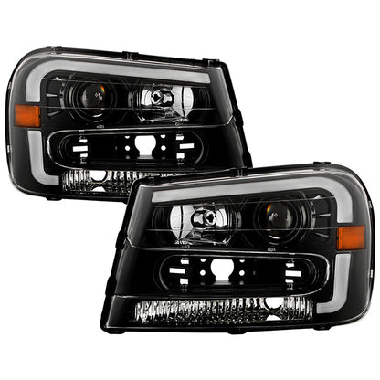 SPYDER xTune 02-09 Chevrolet Trailblazer Projector Headlights Light Bar DRL - Black (PRO-JH-CTB02-LBDRL-BK) 9050749