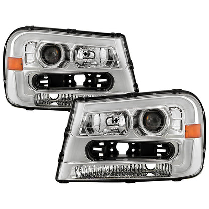 SPYDER xTune 02-09 Chevrolet Trailblazer Projector Headlights Light Bar DRL - Chrome (PRO-JH-CTB02-LBDRL-C) 9050756