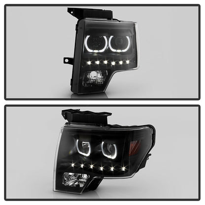 SPYDER Xtune Ford F150 09-14 Projector Headlights Halogen Model Only LED Halo Black PRO-JH-FF15009-CFB-BK 9032226