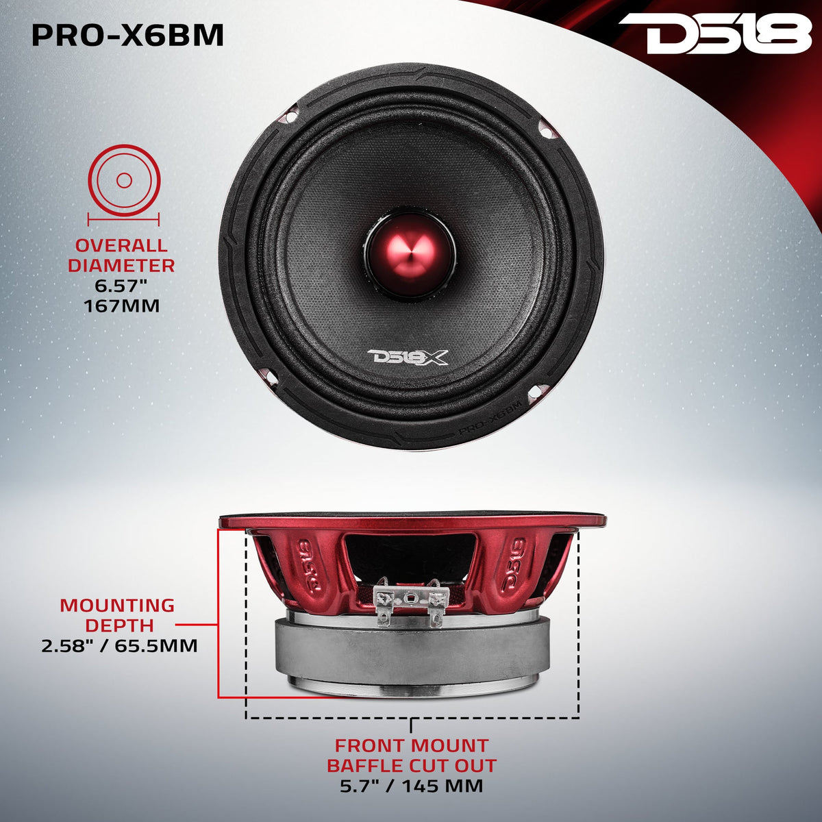 PRO-X 6.5" Mid-Range Bullet Loudspeaker | 250W RMS 8-Ohm