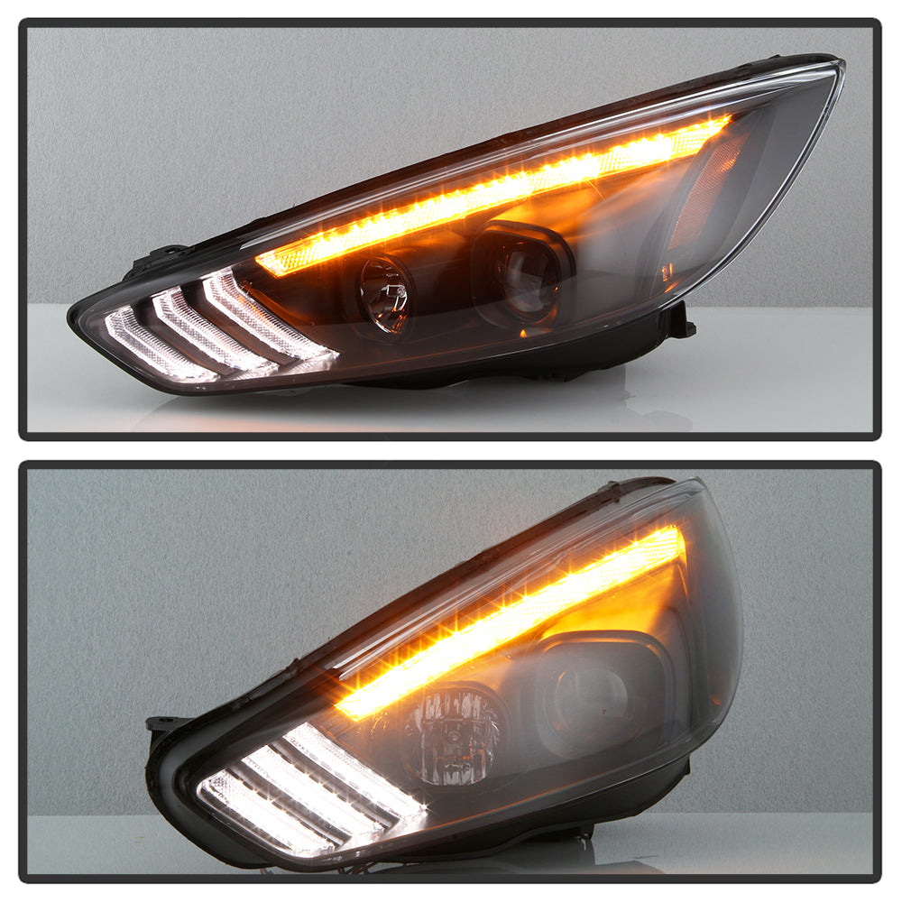 Spyder 15-18 Ford Focus Projector Headlights - Seq Turn Light Bar - Black PRO-YD-FF15-LBSEQ-BK 5086105