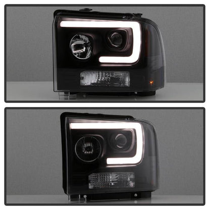 Spyder Ford F250/350/450 05-07 Projector Headlights - Light Bar DRL LED - Black PRO-YD-FS05V2-LB-BK 5084507