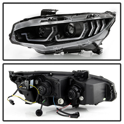 Spyder Honda Civic 16-18 2DR/4DR/Hatchback Headlight Black PRO-YD-HC16PL-SEQ-BK 5087539