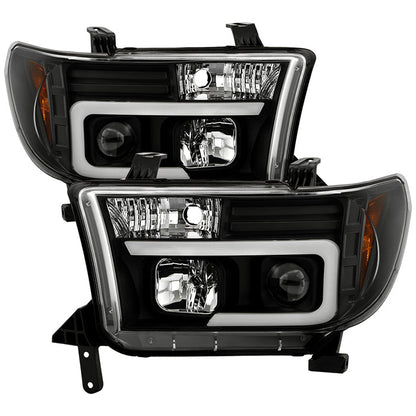 Spyder 08-13 Toyota Sequoia Projector Headlights - Light Bar DRL - Black PRO-YD-TTU07V2-LB-BK 5085344
