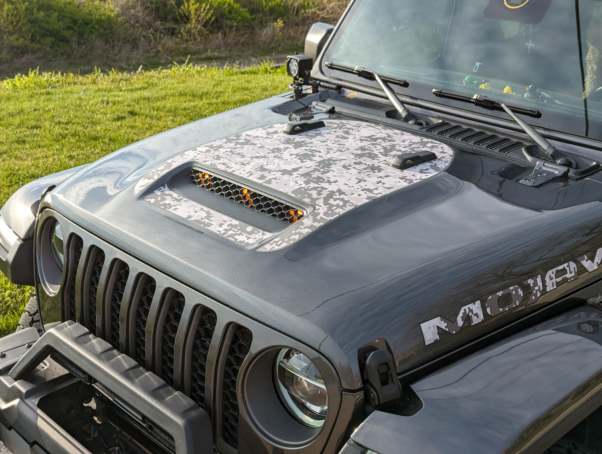 Digital Camouflage Printed Blackout Hood Rubicon Mojave decal set- fits 2020 and newer Jeep Gladiator