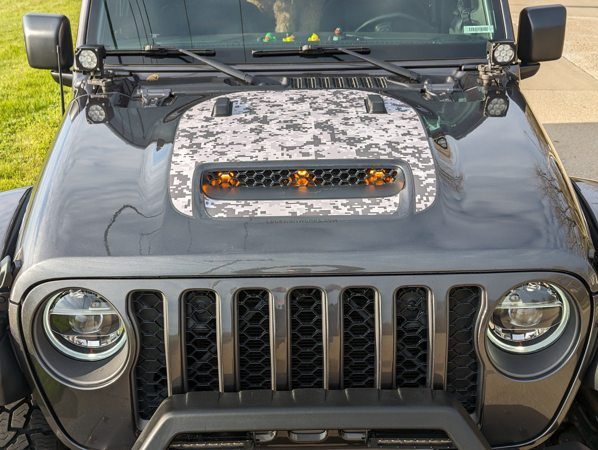 Digital Camouflage Printed Blackout Hood Rubicon Mojave decal set- fits 2020 and newer Jeep Gladiator