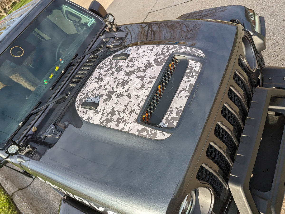 Digital Camouflage Printed Blackout Hood Rubicon Mojave decal set- fits 2020 and newer Jeep Gladiator