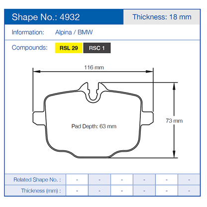 Pagid Racing Brake Pads No. 4932 (Rear)