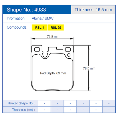 Pagid Racing Brake Pads No. 4933 (Rear)