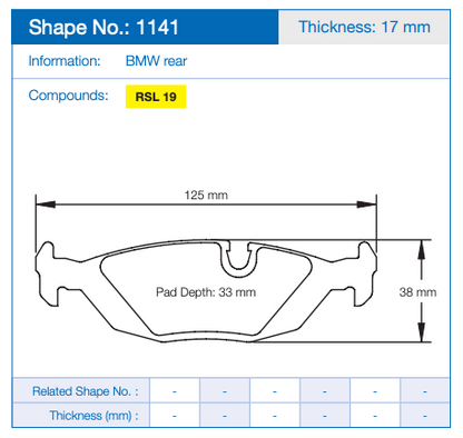 Pagid Racing Brake Pads No. 1141 (Rear)