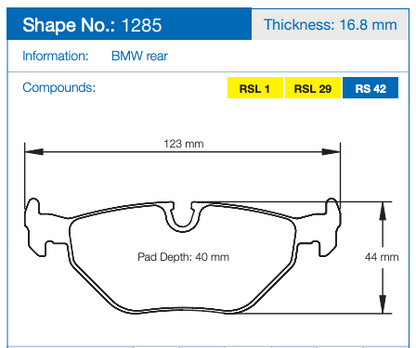 Pagid Racing Brake Pads No. 1285 (Rear)