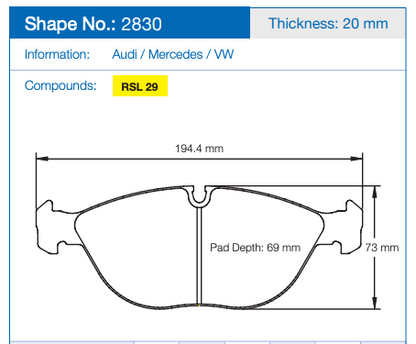 Pagid Racing Brake Pads No. 2830