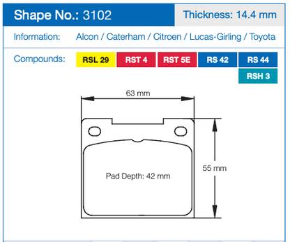 Pagid Racing Brake Pads No. 3102